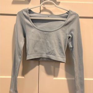 Garage Light Blue Ribbed Crop Top